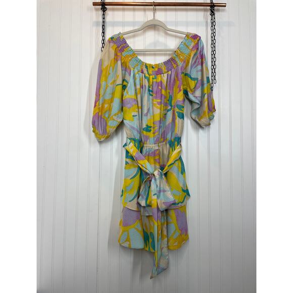 City Chic Eileen Off The Shoulder Dress In Multi Belted Mini Plus Size 16 - Picture 1 of 8